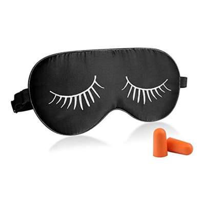 Personalized satin embroidered Black adjustable sleep eye mask custom